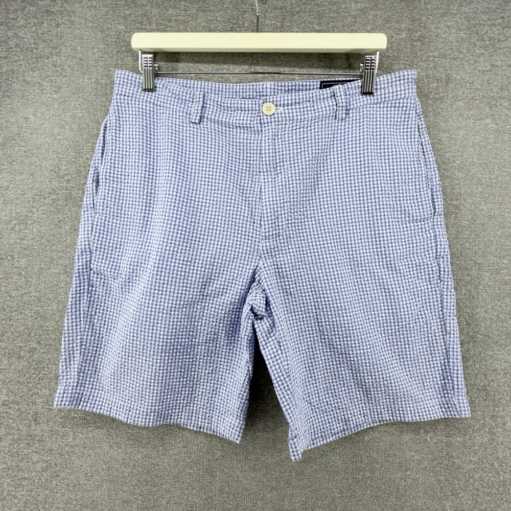 Vineyard Vines Club Chino Shorts Men Size 34 Blue Gingham Seersucker Summer